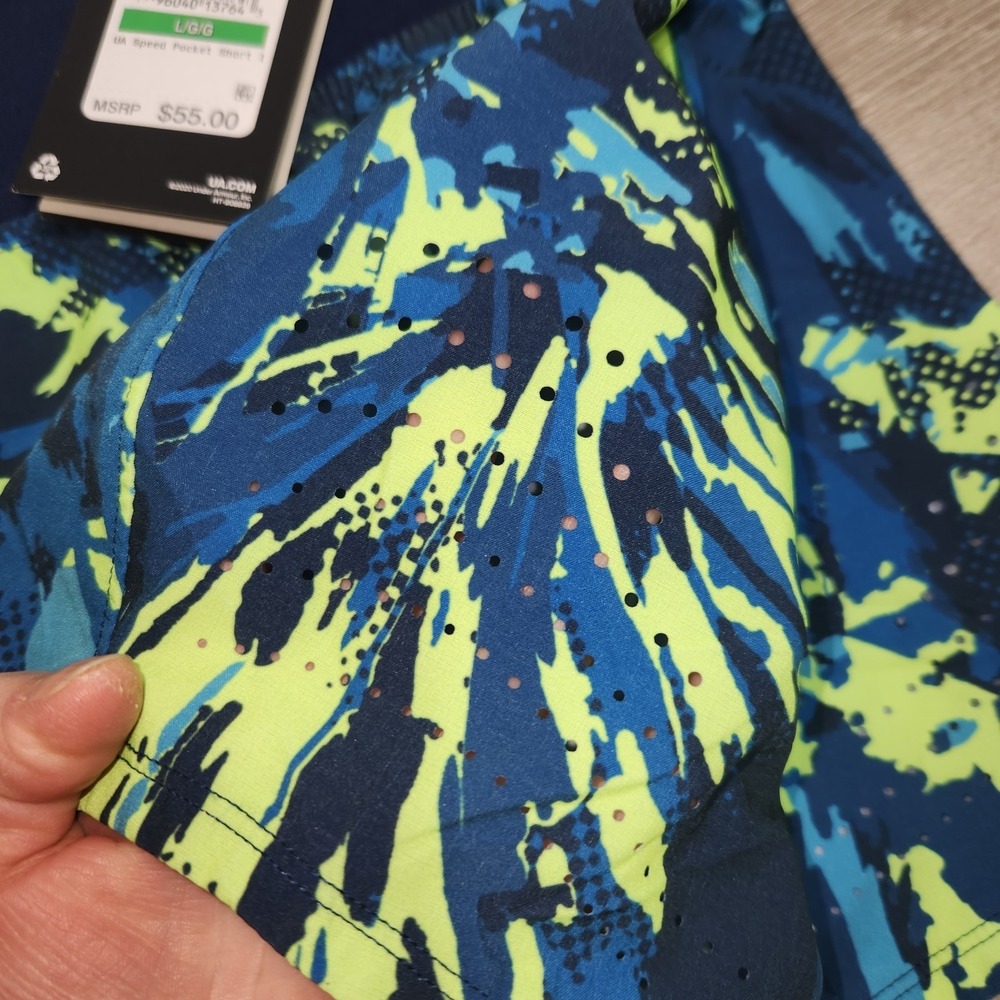 Under Armour Speed Pocket Running Shorts Fitted Lined Blue Green Women's L Nwt - Picture 10 of 12